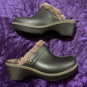 Crocs Eva Faux Fur Lined Mule Clogs Brown Sz 7